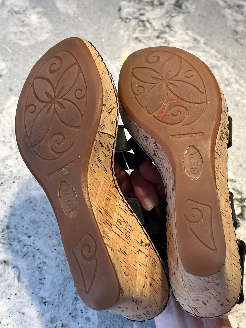 Børn Seashell Black Leather Cork Wedge Sandals Size 9 EUC